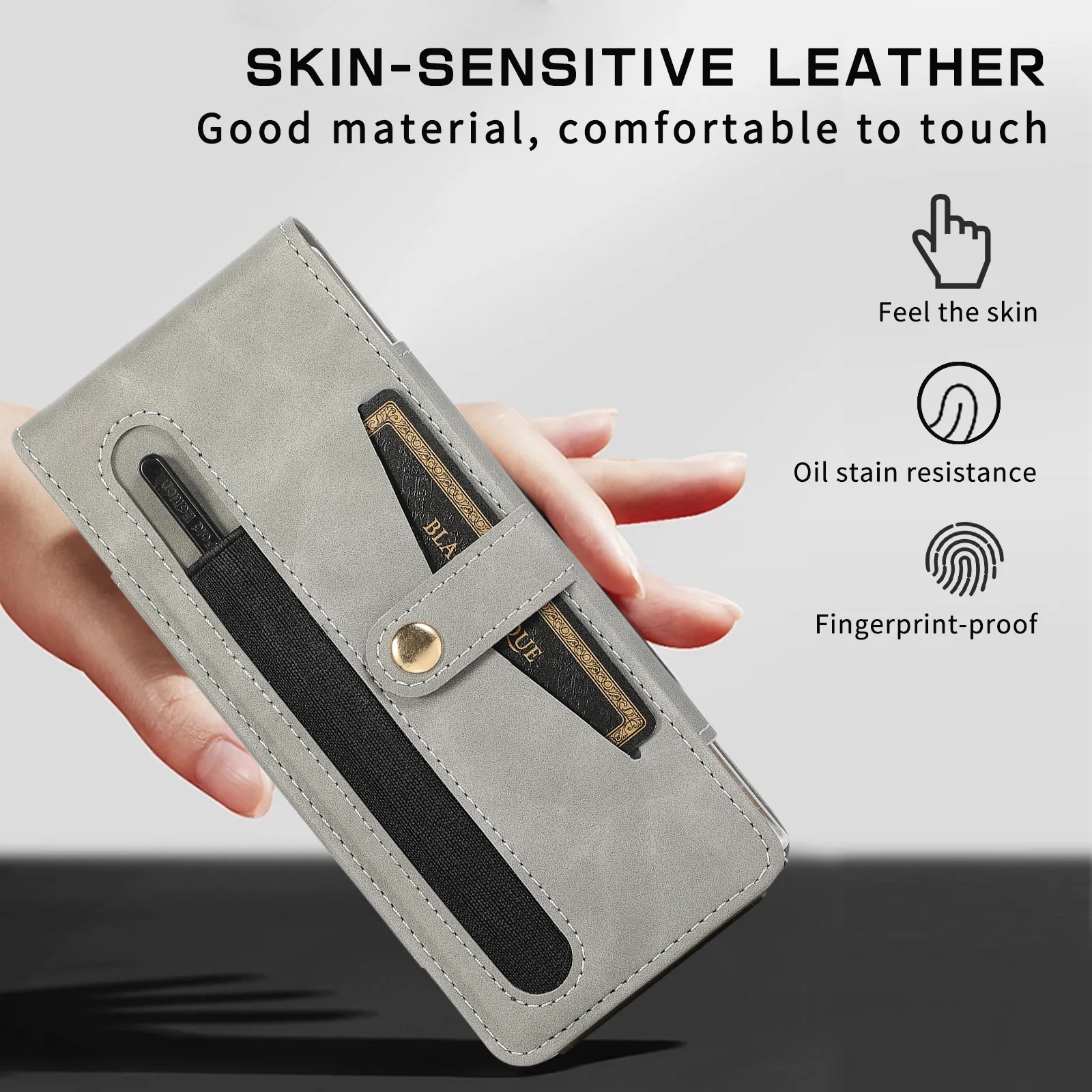 Samsung Fold5 phone case, FOLD4 foldable screen magnetic protective case, solid color outdoor full-coverage anti-drop leather case.