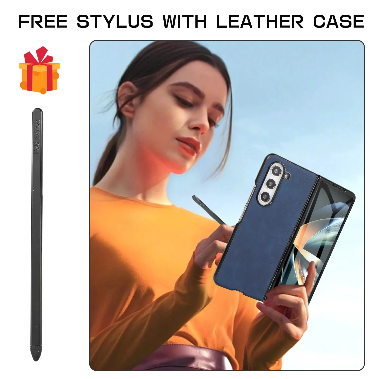 Samsung Fold5 phone case, FOLD4 foldable screen magnetic protective case, solid color outdoor full-coverage anti-drop leather case.