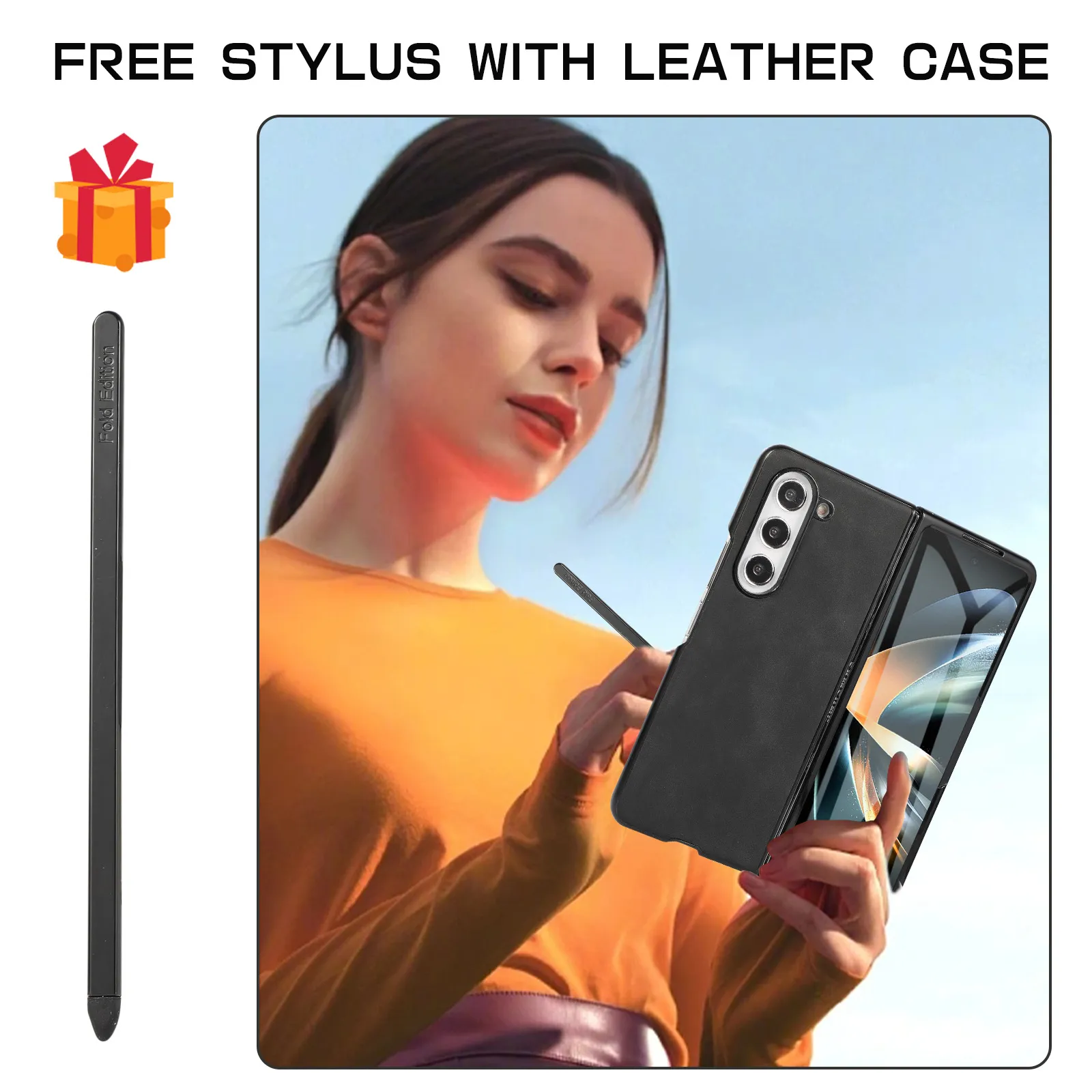 Samsung Fold5 phone case, FOLD4 foldable screen magnetic protective case, solid color outdoor full-coverage anti-drop leather case.