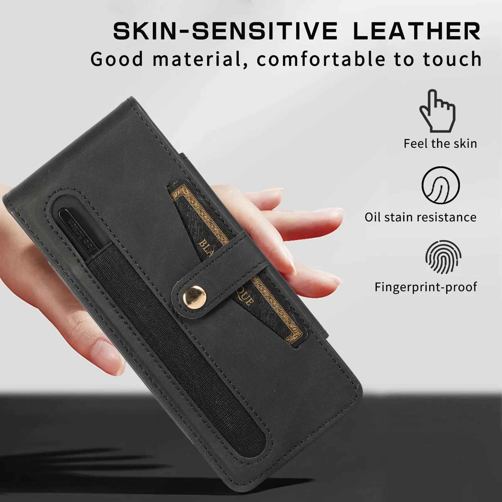 Samsung Fold5 phone case, FOLD4 foldable screen magnetic protective case, solid color outdoor full-coverage anti-drop leather case.