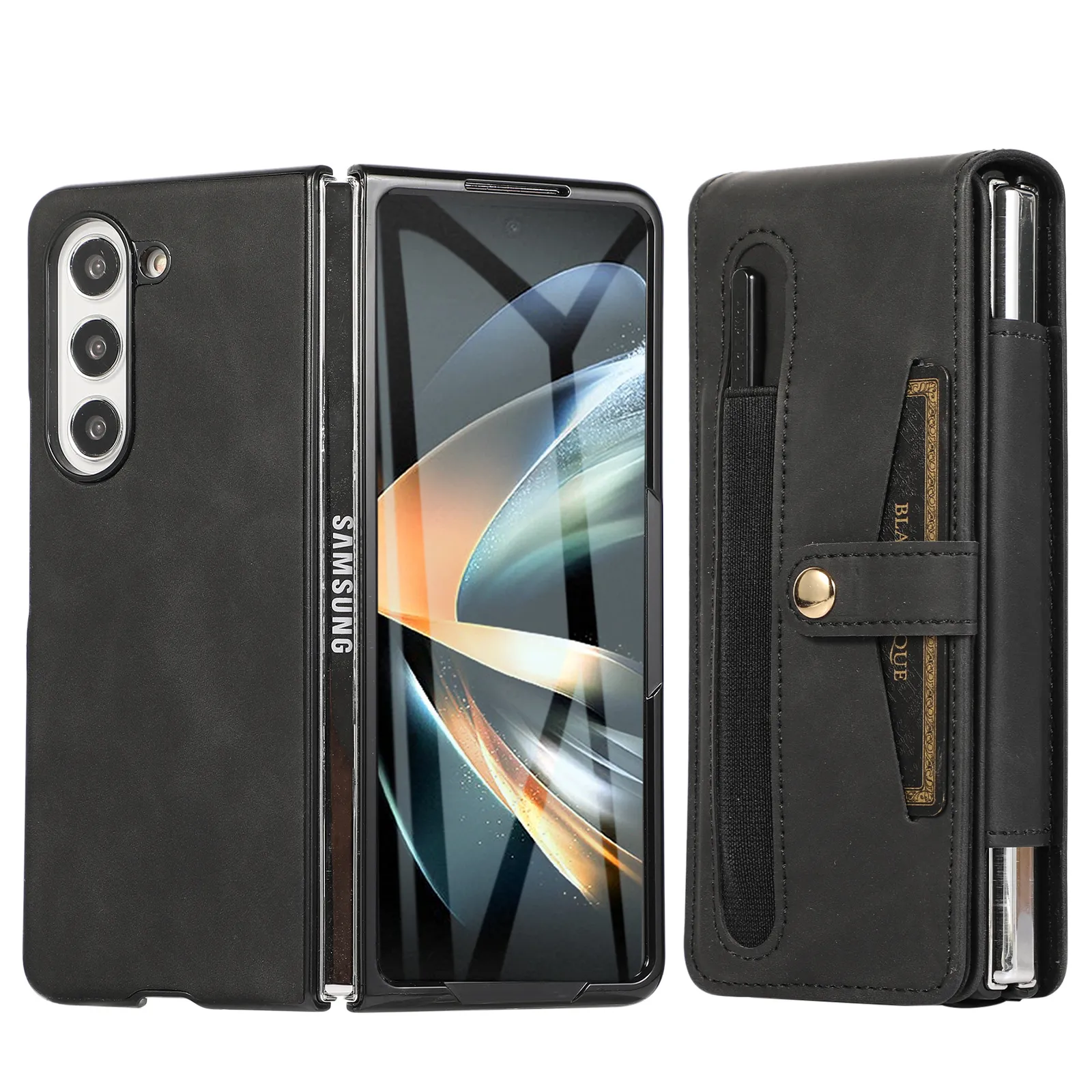 Samsung Fold5 phone case, FOLD4 foldable screen magnetic protective case, solid color outdoor full-coverage anti-drop leather case.