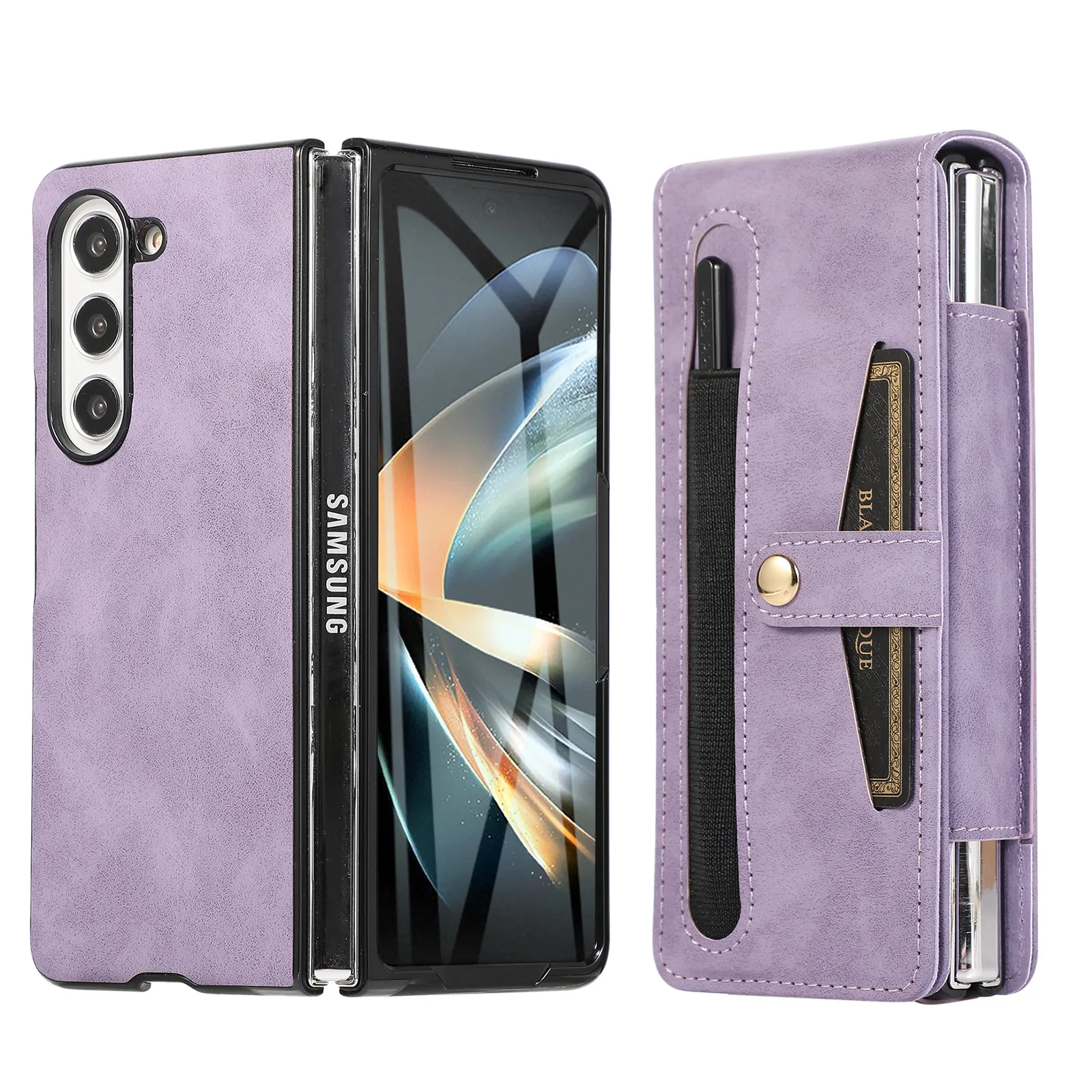 Samsung Fold5 phone case, FOLD4 foldable screen magnetic protective case, solid color outdoor full-coverage anti-drop leather case.