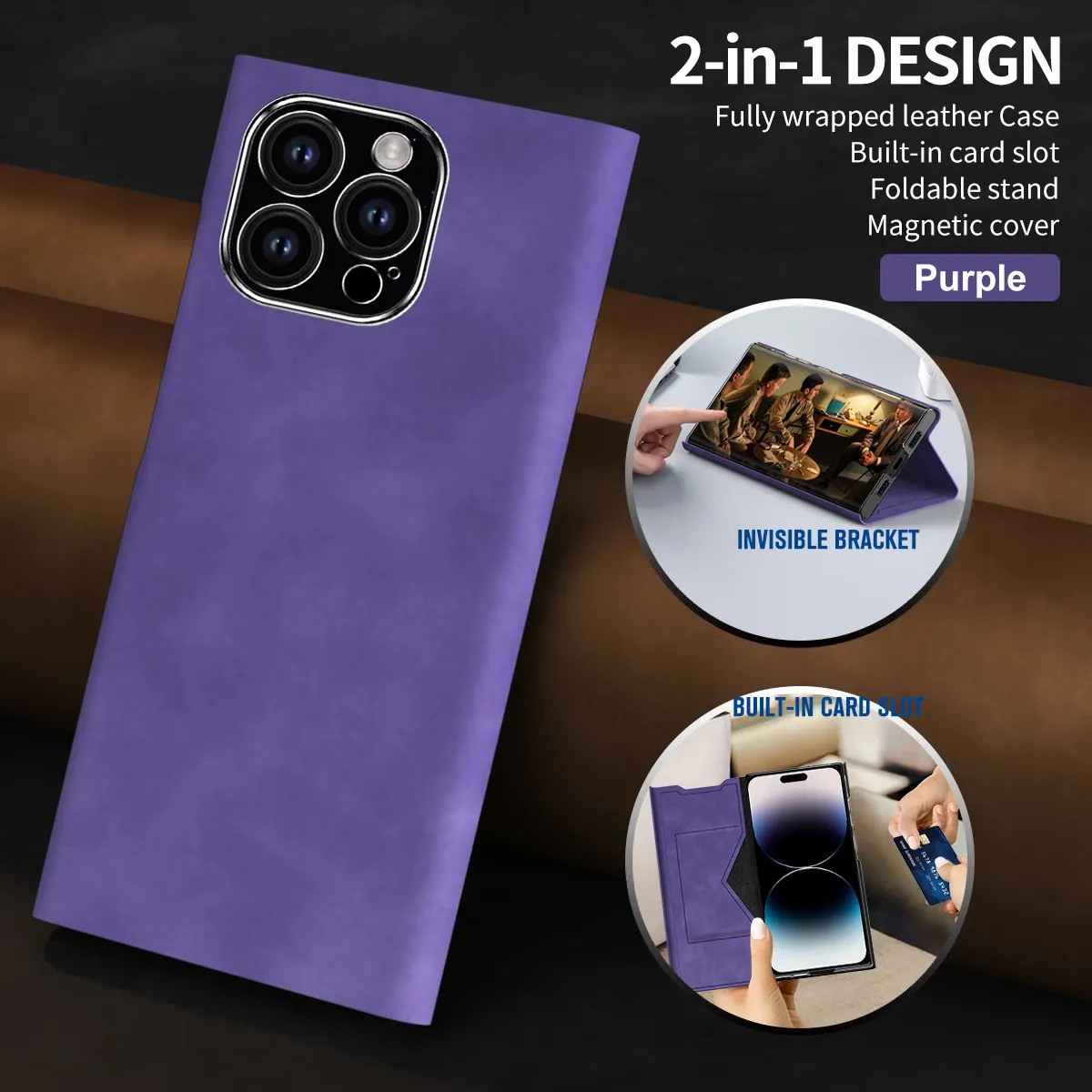 iPhone 15 phone case, 14 Pro leather case, magnetic flip case, 13MAX card holder style drop-proof protective case.