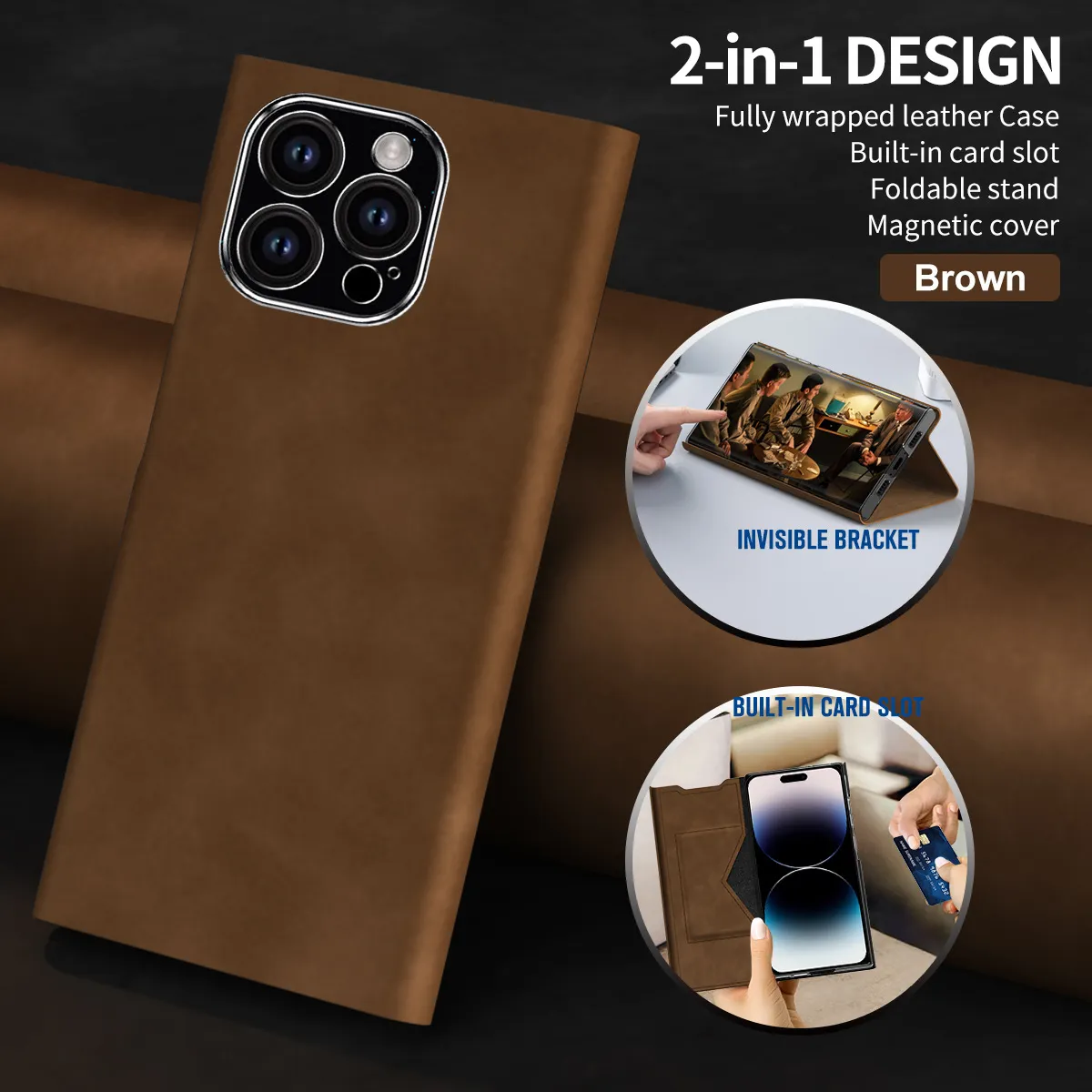 iPhone 15 phone case, 14 Pro leather case, magnetic flip case, 13MAX card holder style drop-proof protective case.