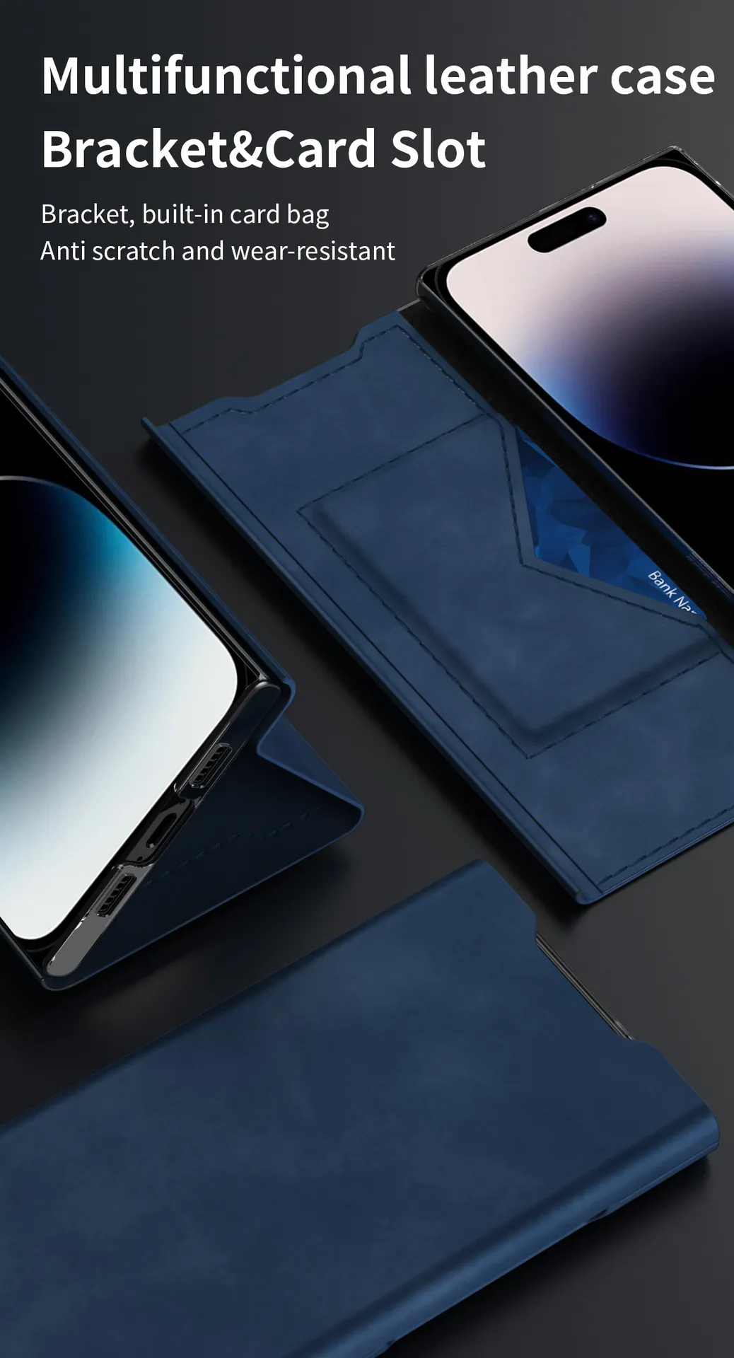 iPhone 15 phone case, 14 Pro leather case, magnetic flip case, 13MAX card holder style drop-proof protective case.