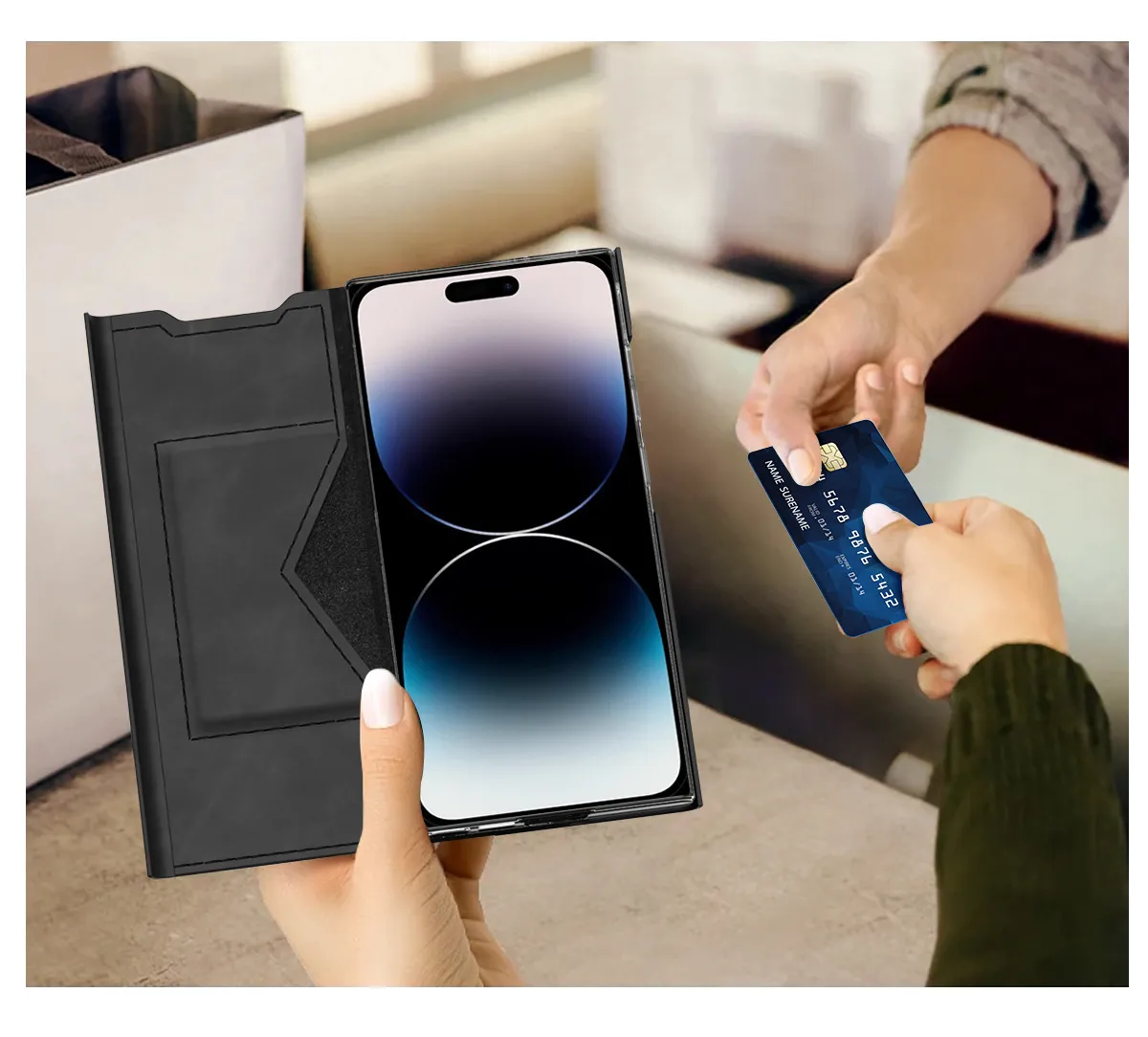 iPhone 15 phone case, 14 Pro leather case, magnetic flip case, 13MAX card holder style drop-proof protective case.