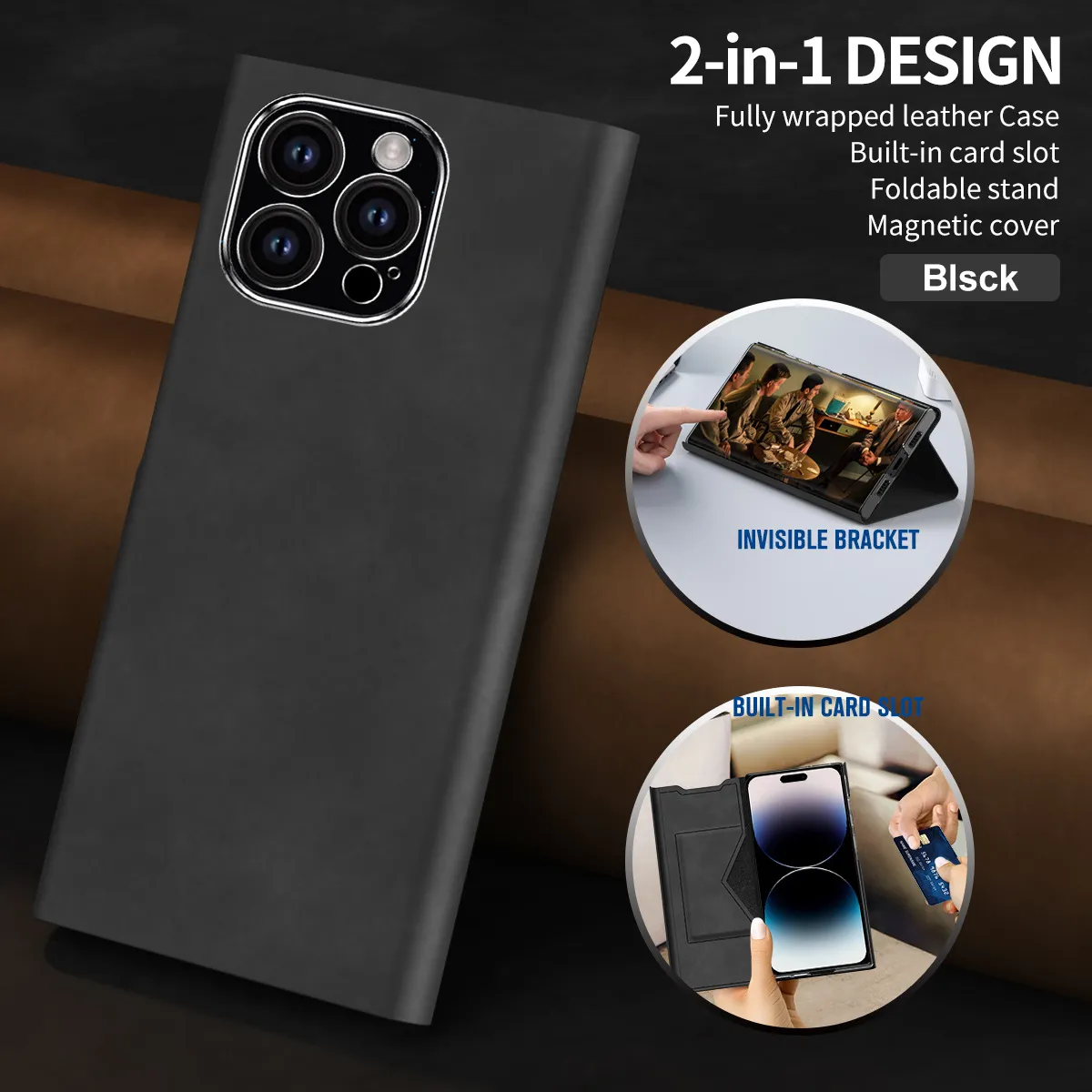 iPhone 15 phone case, 14 Pro leather case, magnetic flip case, 13MAX card holder style drop-proof protective case.