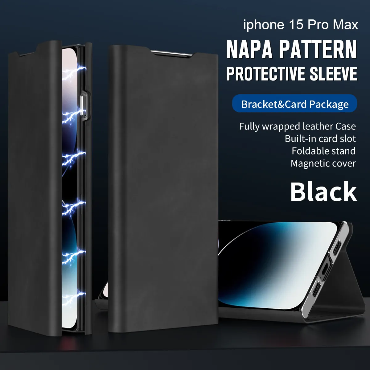 iPhone 15 phone case, 14 Pro leather case, magnetic flip case, 13MAX card holder style drop-proof protective case.