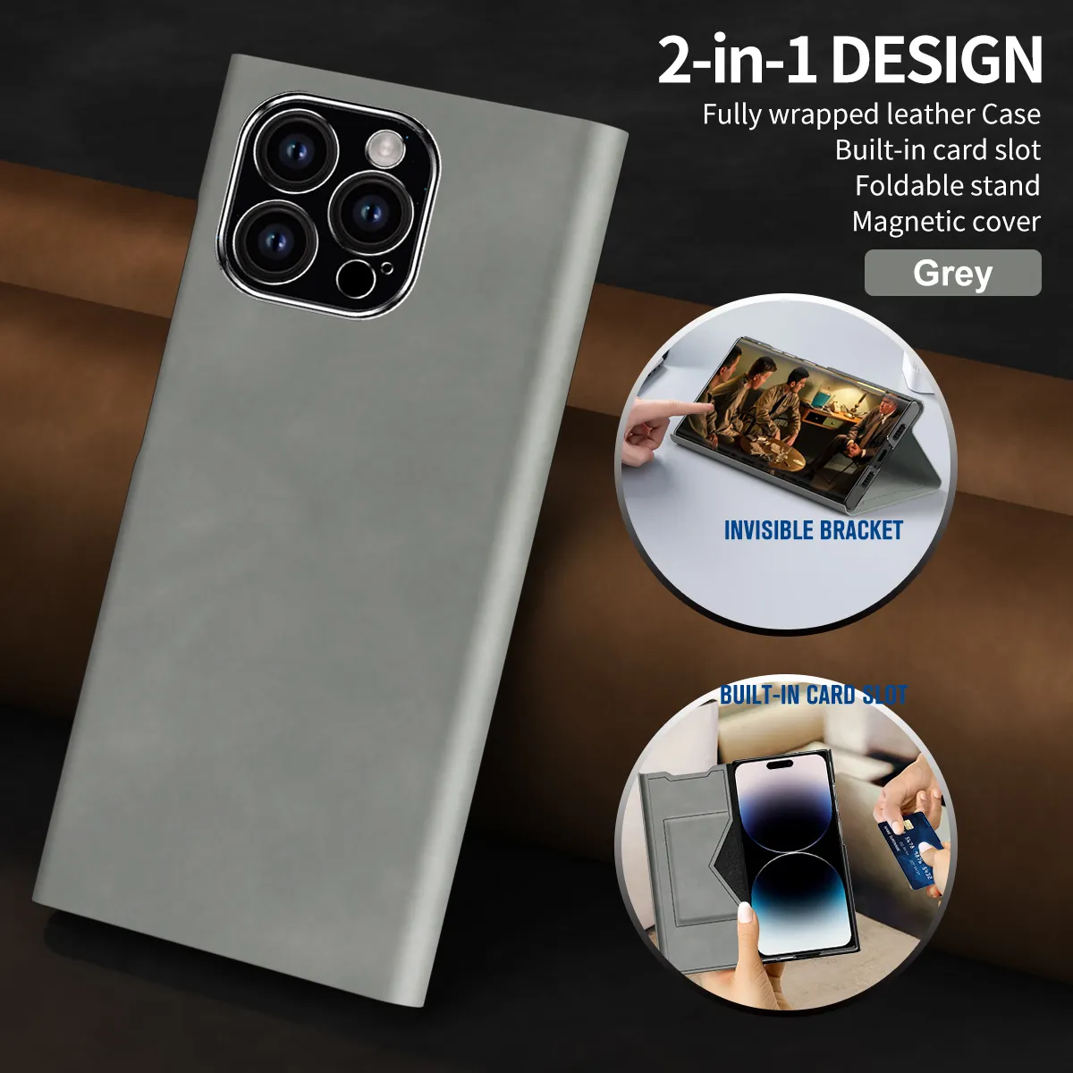 iPhone 15 phone case, 14 Pro leather case, magnetic flip case, 13MAX card holder style drop-proof protective case.