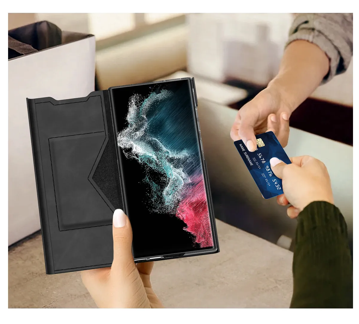 Compatible with Samsung S24 Ultra phone case, S23 magnetic protective leather case, S22 Plus pen slot card insert shockproof case