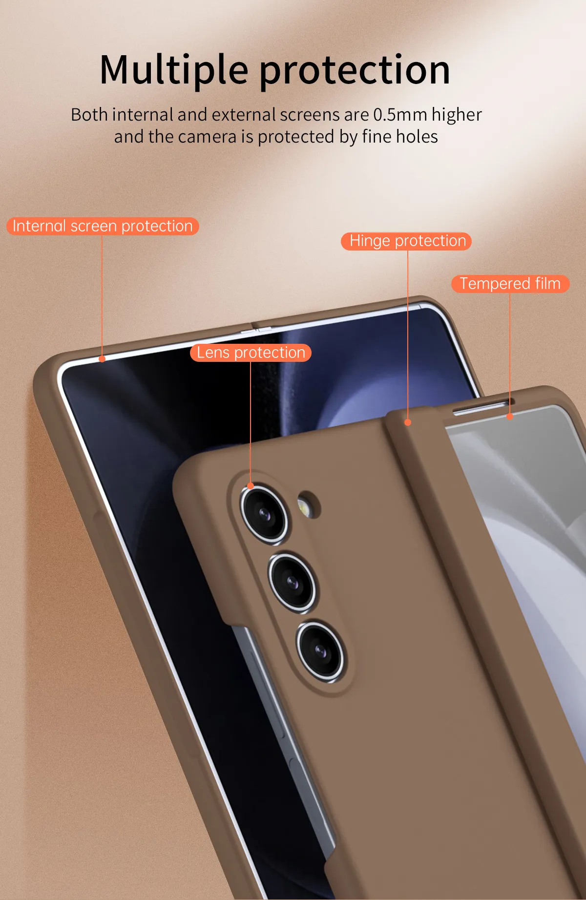 Compatible with Samsung ZFold 5 phone case, FOLD4 foldable screen, solid color, minimalist design, pen groove, hinge, full coverage, drop protection.