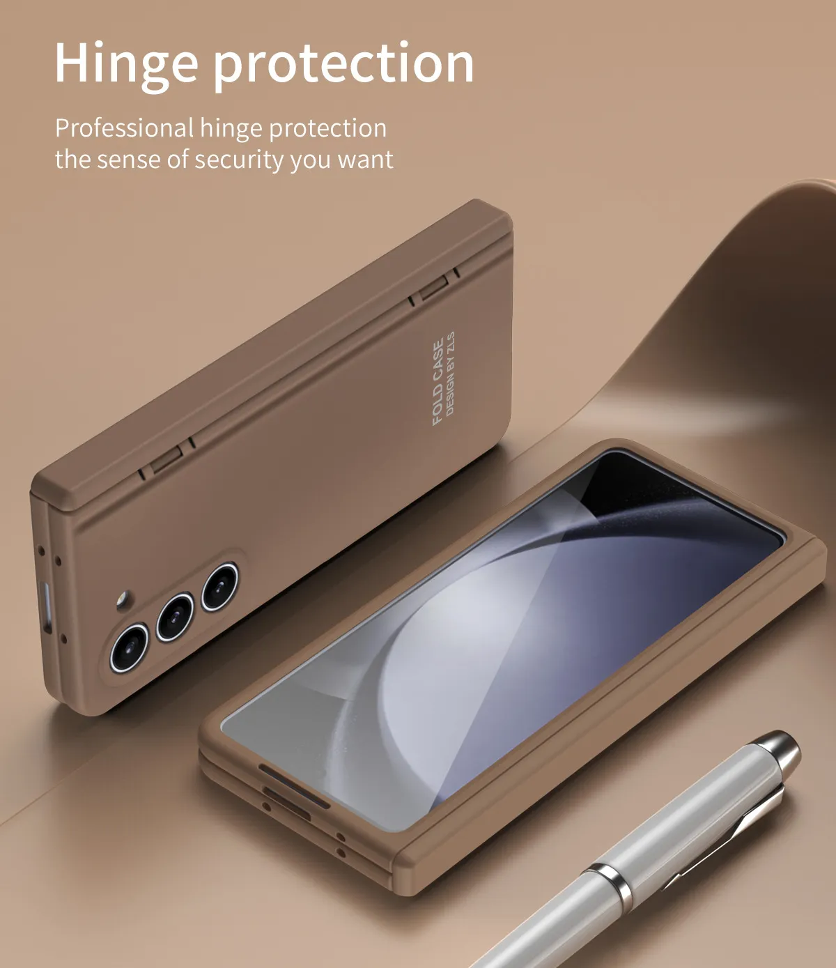 Compatible with Samsung ZFold 5 phone case, FOLD4 foldable screen, solid color, minimalist design, pen groove, hinge, full coverage, drop protection.