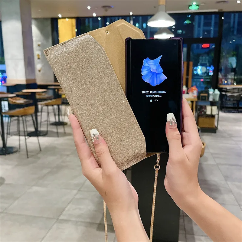 Compatible with Honor V Purse phone case, Mate X/XS carrying case, Mate X2 envelope style crossbody bag with glitter.