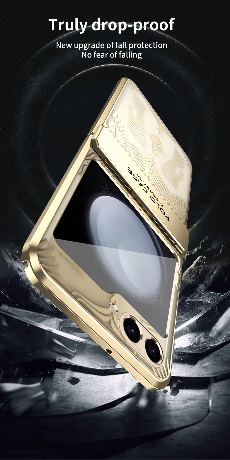 Compatible with Samsung Flip 7FE phone case, FLIP 6 foldable screen, luxurious electroplated transparent hinge, full-coverage drop protection.