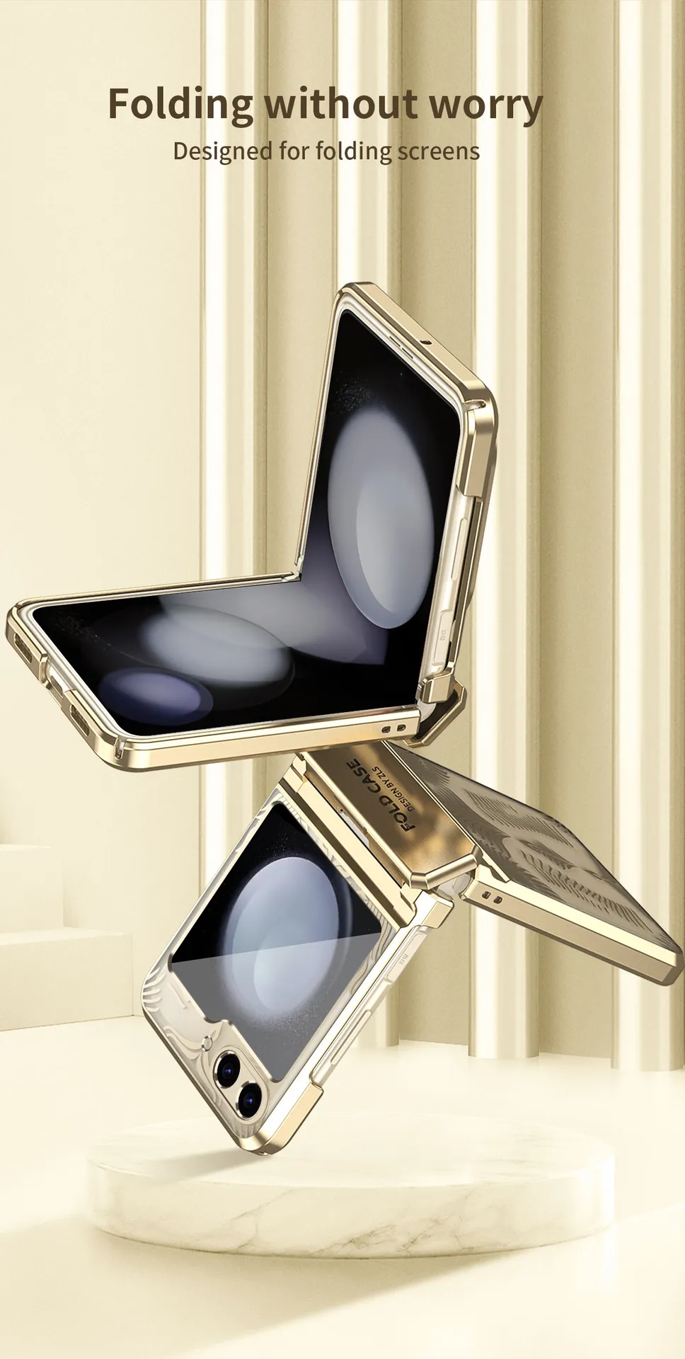Compatible with Samsung Flip 7FE phone case, FLIP 6 foldable screen, luxurious electroplated transparent hinge, full-coverage drop protection.