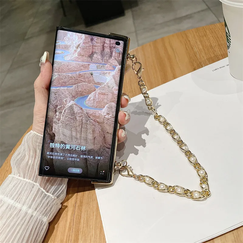 Compatible with Honor V Purse phone case, v purse luxury premium leather case frame case bracelet anti-drop protective case