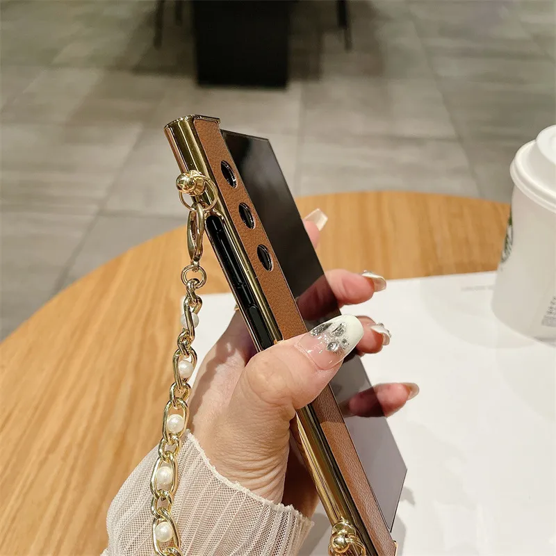 Compatible with Honor V Purse phone case, v purse luxury premium leather case frame case bracelet anti-drop protective case