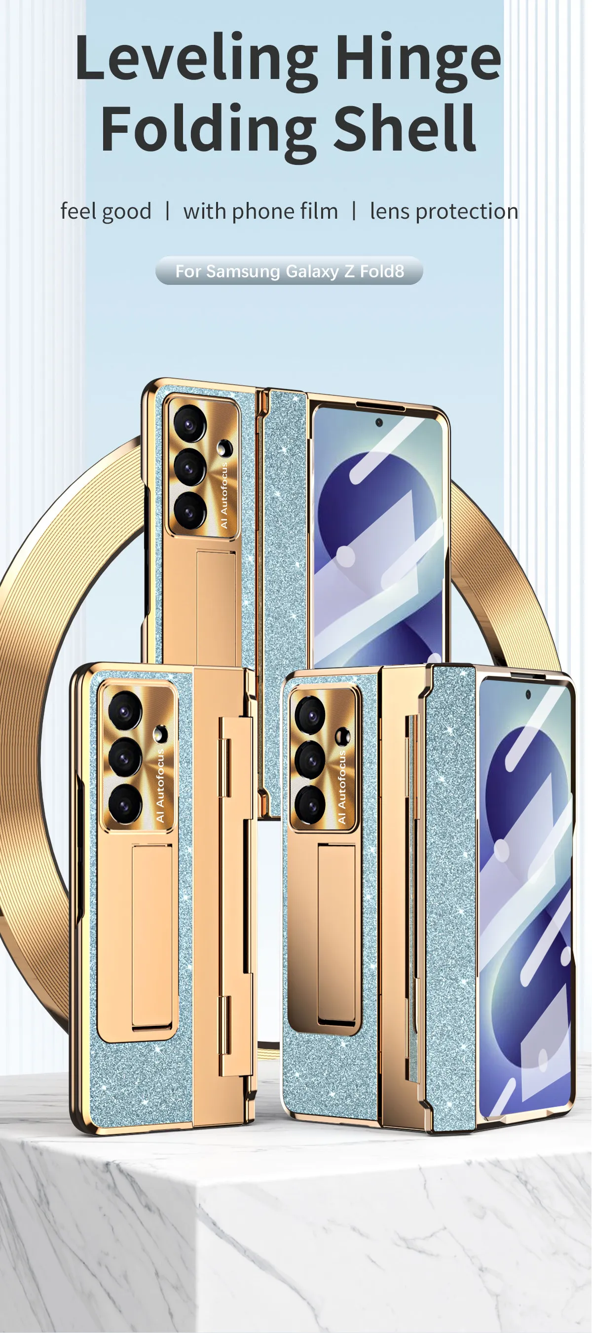 Samsung ZFold 8 phone case, FOLD7 foldable screen, flat hinge, vegan leather full-coverage drop-proof protective case.