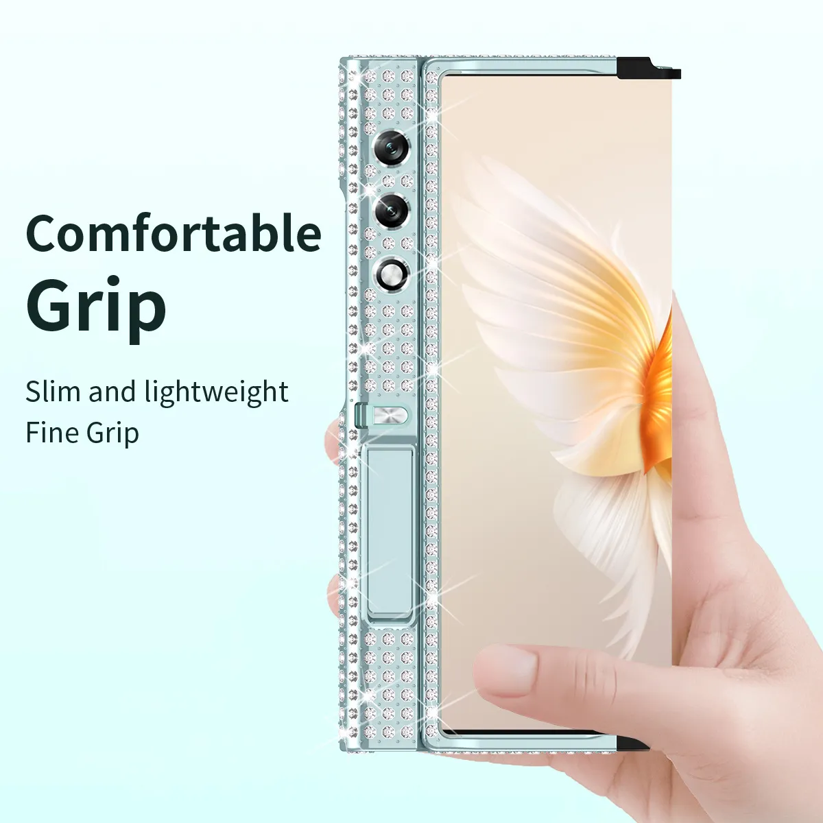 Compatible with Honor V Purse phone case, v purse luxury diamond frame case, metal stand, drop-proof protective case.