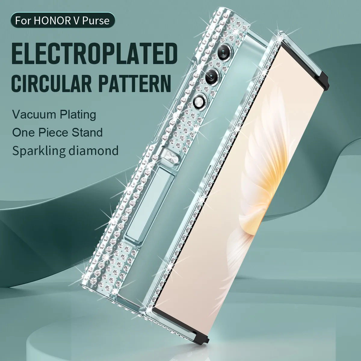 Compatible with Honor V Purse phone case, v purse luxury diamond frame case, metal stand, drop-proof protective case.