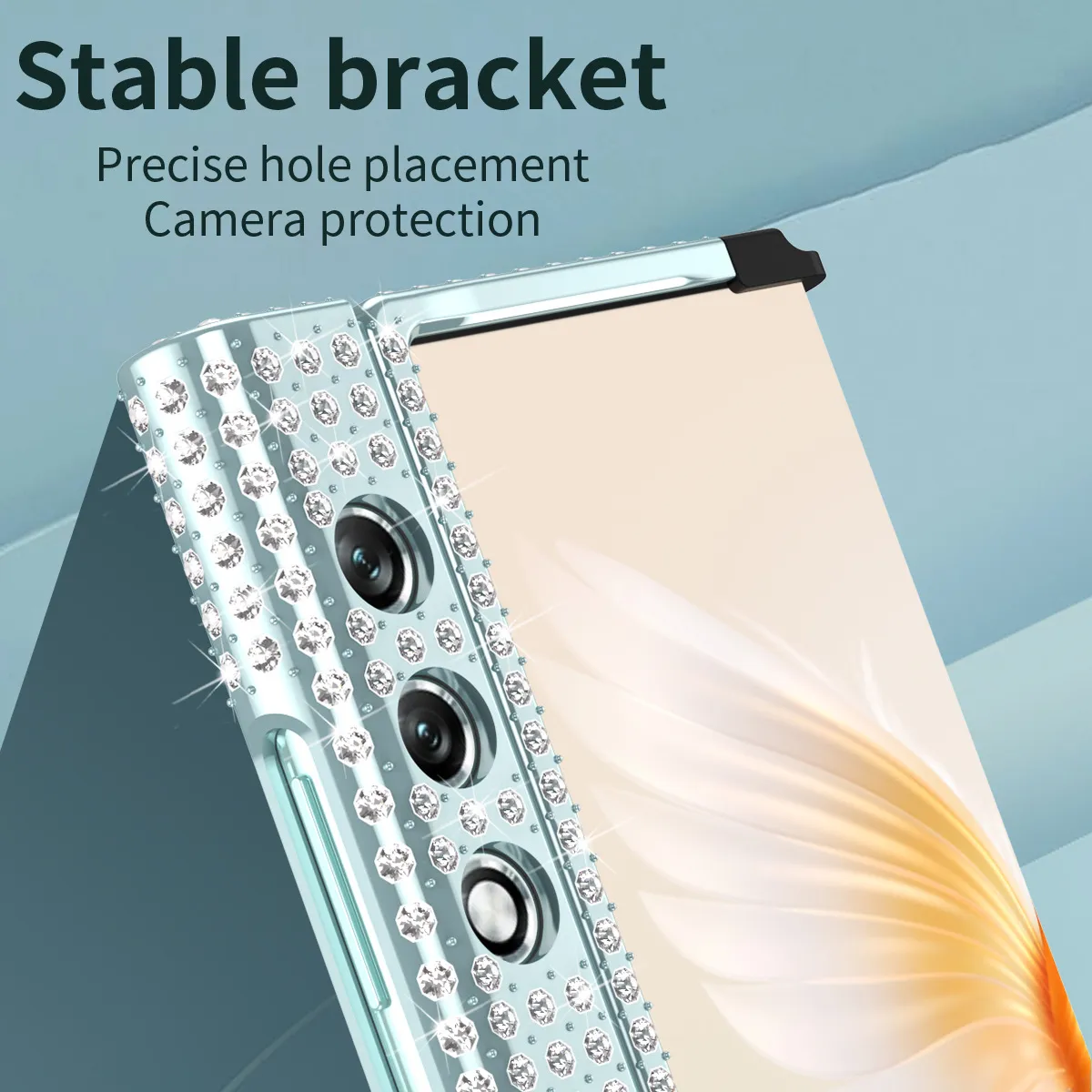 Compatible with Honor V Purse phone case, v purse luxury diamond frame case, metal stand, drop-proof protective case.