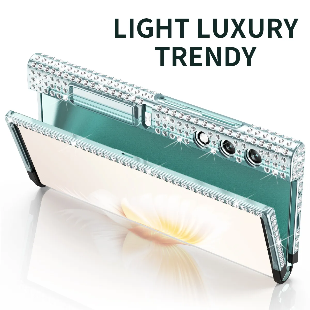 Compatible with Honor V Purse phone case, v purse luxury diamond frame case, metal stand, drop-proof protective case.