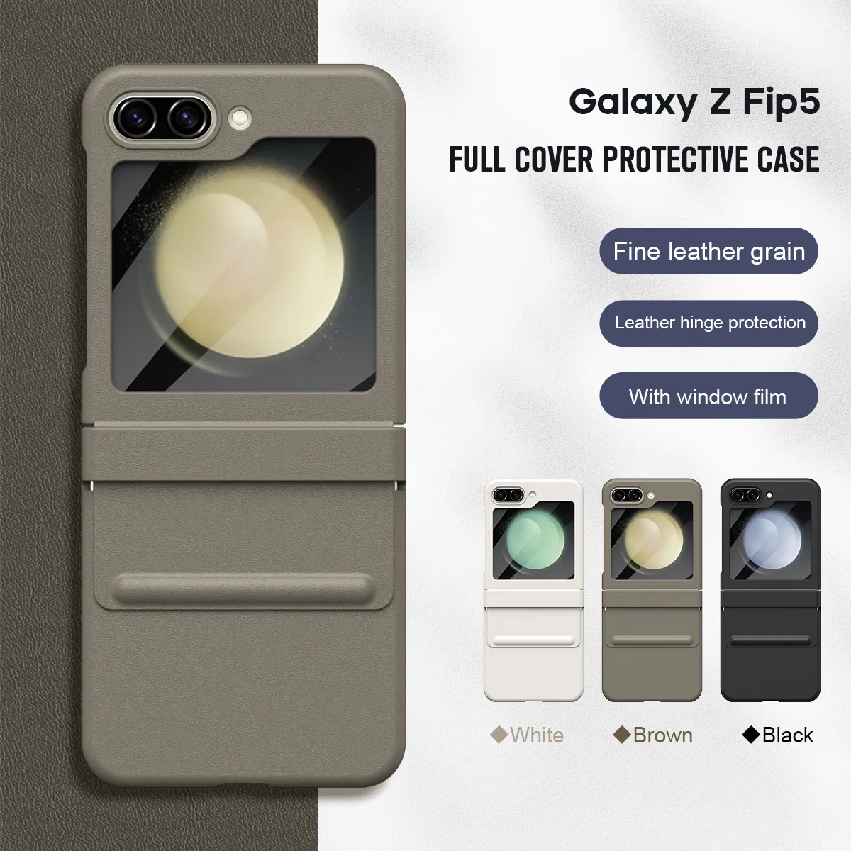 Samsung ZFlip 5 phone case, FLIP foldable screen, leather hinge, full-coverage case, integrated screen protector, drop-proof protective case.