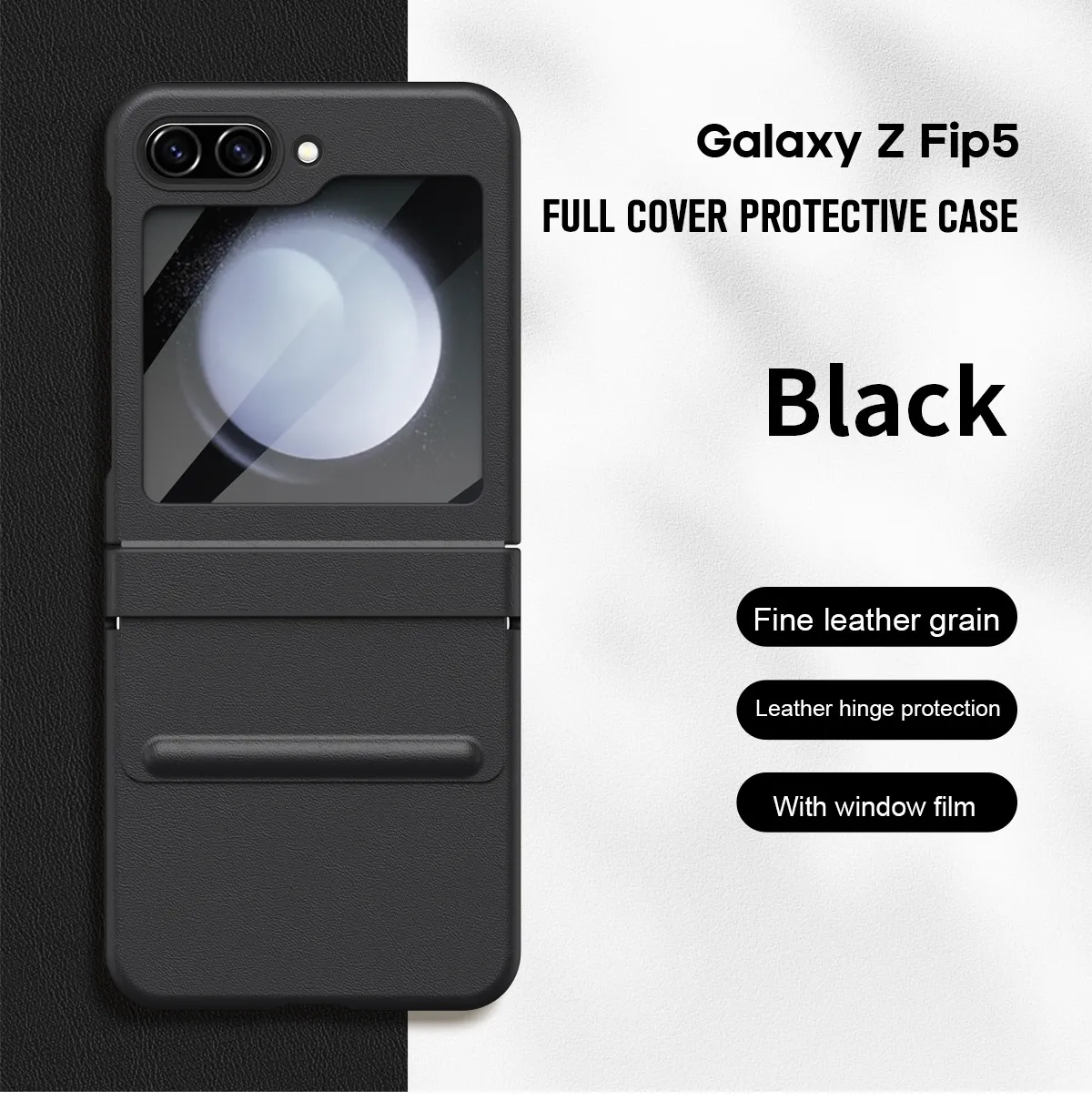 Samsung ZFlip 5 phone case, FLIP foldable screen, leather hinge, full-coverage case, integrated screen protector, drop-proof protective case.