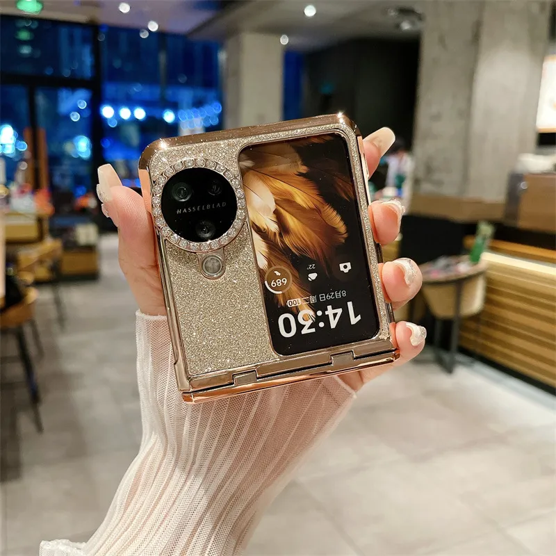 Compatible with OPPO Find N3 Flip phone case, glittery leather N3FLIP full-coverage hinge case, drop-proof protective case.