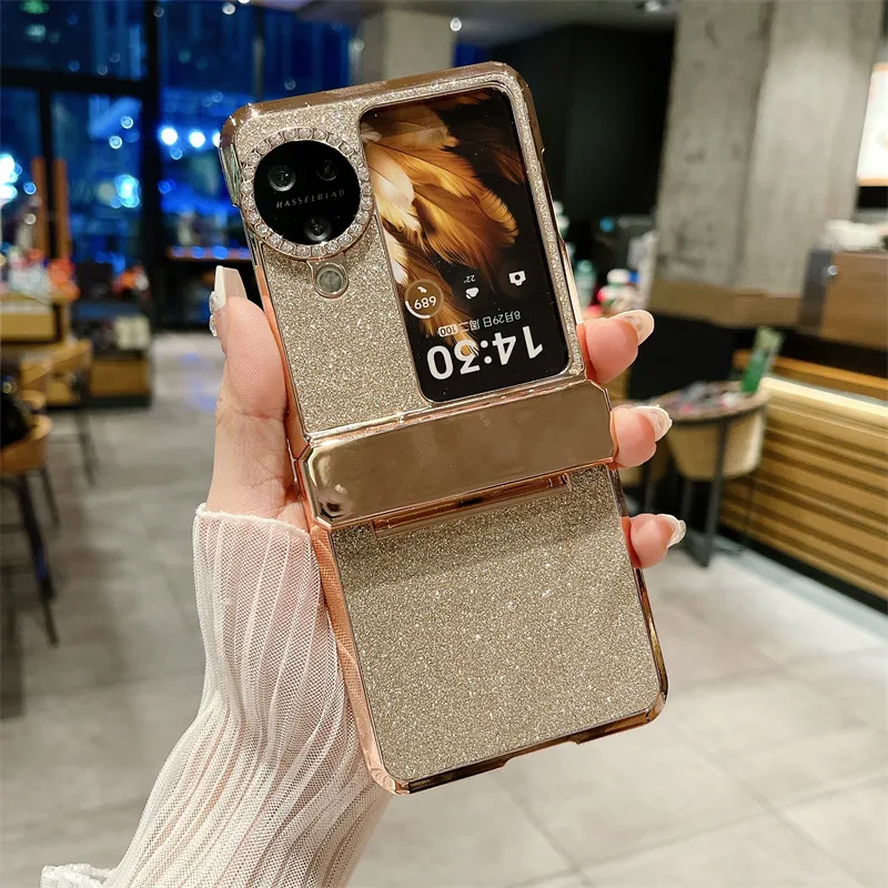 Compatible with OPPO Find N3 Flip phone case, glittery leather N3FLIP full-coverage hinge case, drop-proof protective case.