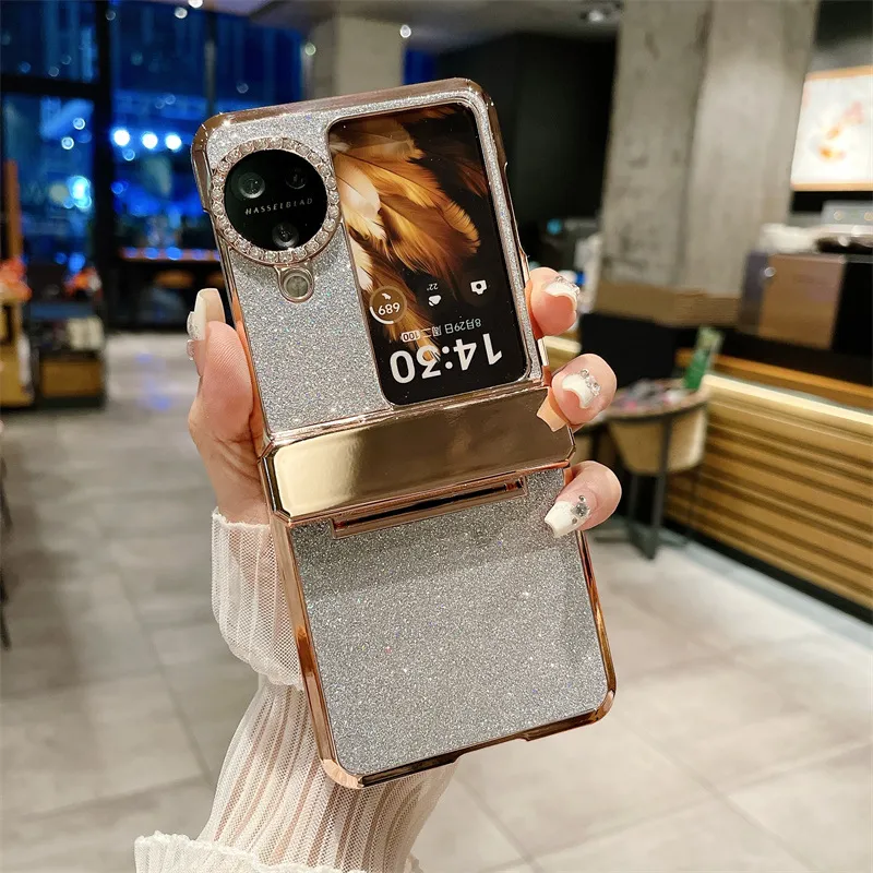 Compatible with OPPO Find N3 Flip phone case, glittery leather N3FLIP full-coverage hinge case, drop-proof protective case.