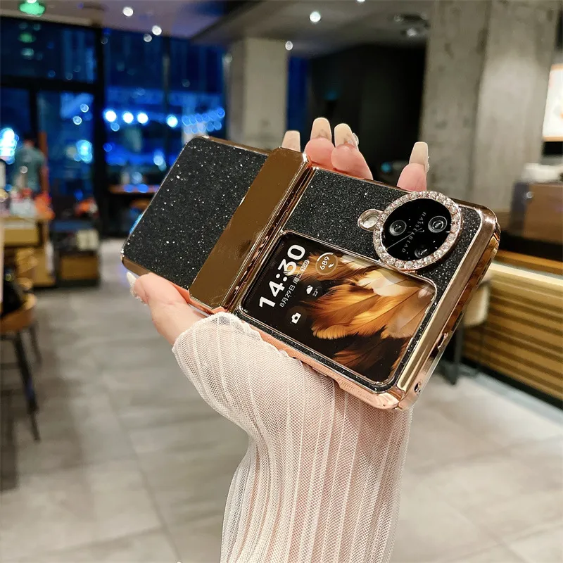 Compatible with OPPO Find N3 Flip phone case, glittery leather N3FLIP full-coverage hinge case, drop-proof protective case.