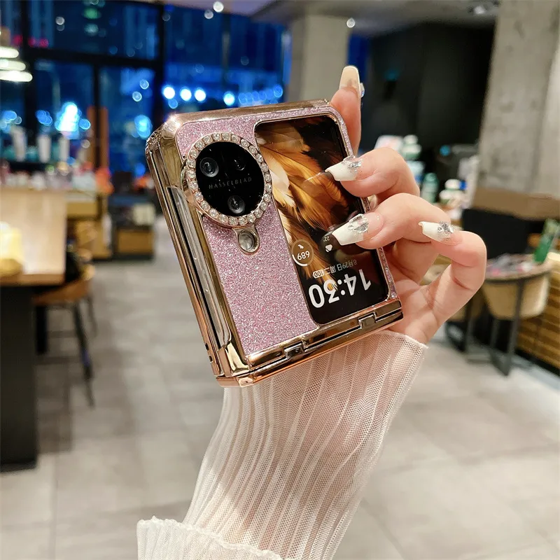 Compatible with OPPO Find N3 Flip phone case, glittery leather N3FLIP full-coverage hinge case, drop-proof protective case.