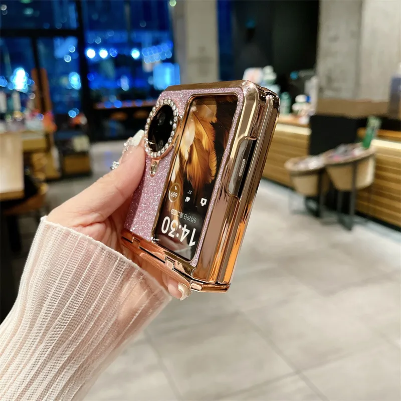 Compatible with OPPO Find N3 Flip phone case, glittery leather N3FLIP full-coverage hinge case, drop-proof protective case.