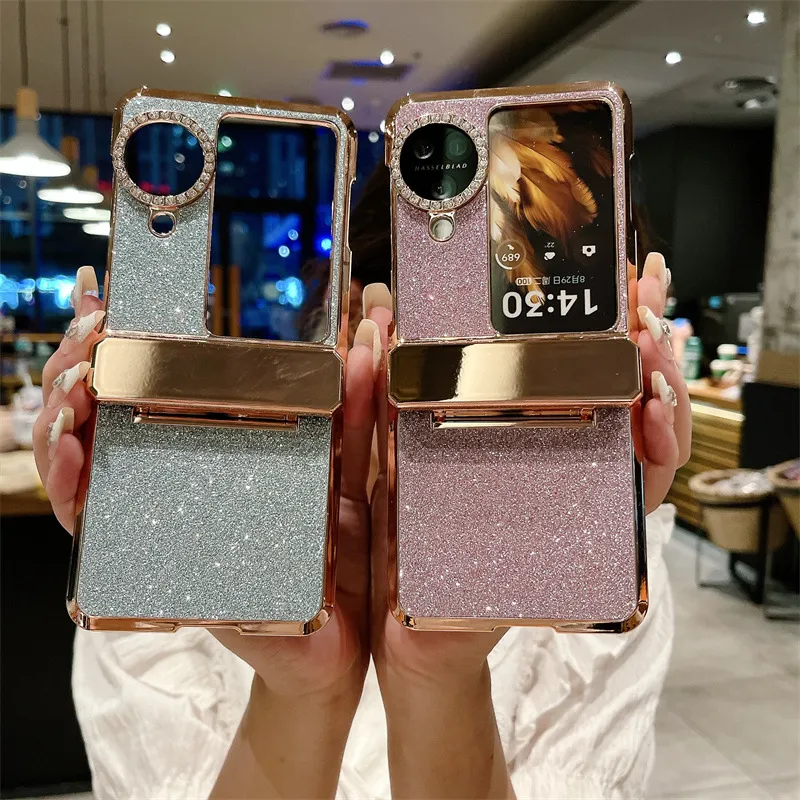 Compatible with OPPO Find N3 Flip phone case, glittery leather N3FLIP full-coverage hinge case, drop-proof protective case.