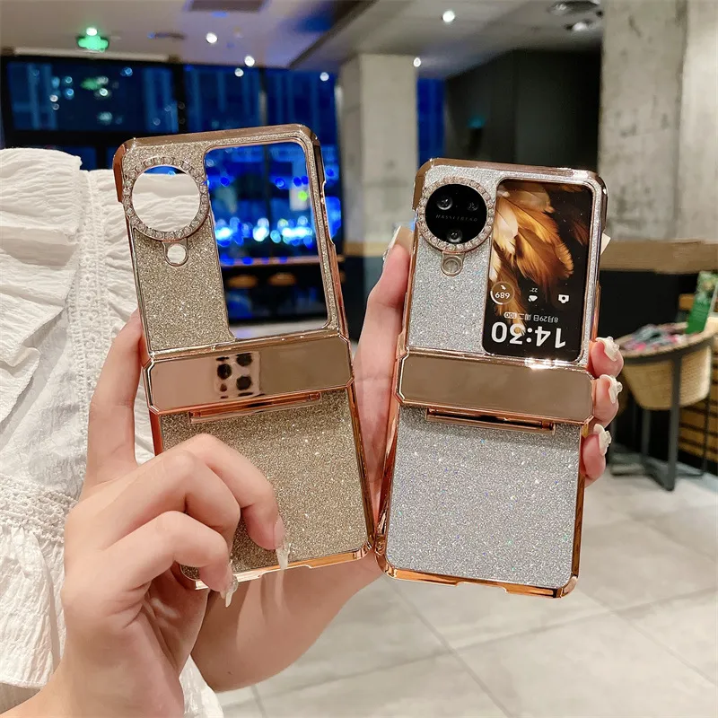 Compatible with OPPO Find N3 Flip phone case, glittery leather N3FLIP full-coverage hinge case, drop-proof protective case.