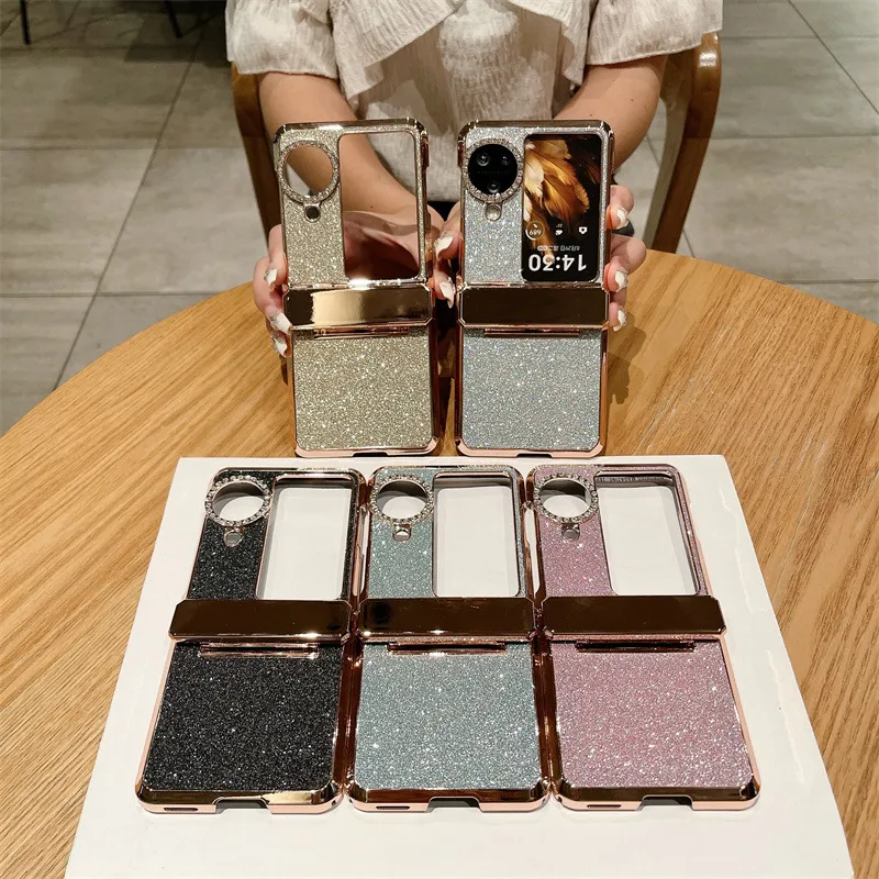 Compatible with OPPO Find N3 Flip phone case, glittery leather N3FLIP full-coverage hinge case, drop-proof protective case.