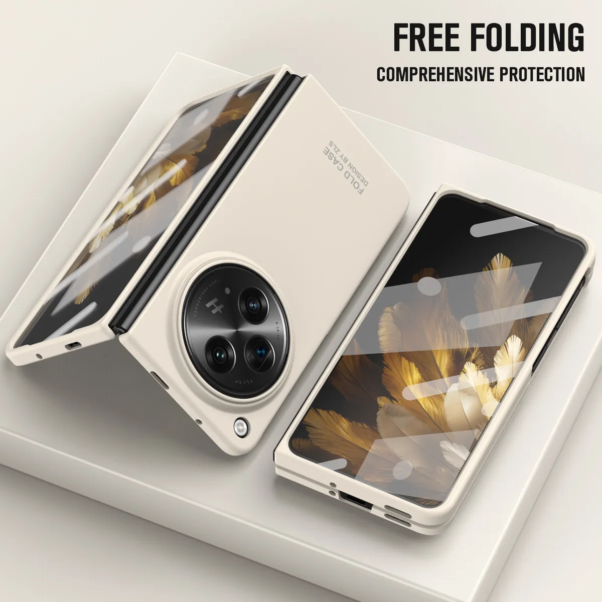 Suitable for OnePlus Open foldable phone case and screen protector, solid color business-style drop-proof protective case