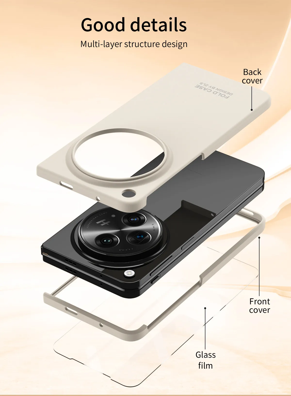 Suitable for OnePlus Open foldable phone case and screen protector, solid color business-style drop-proof protective case