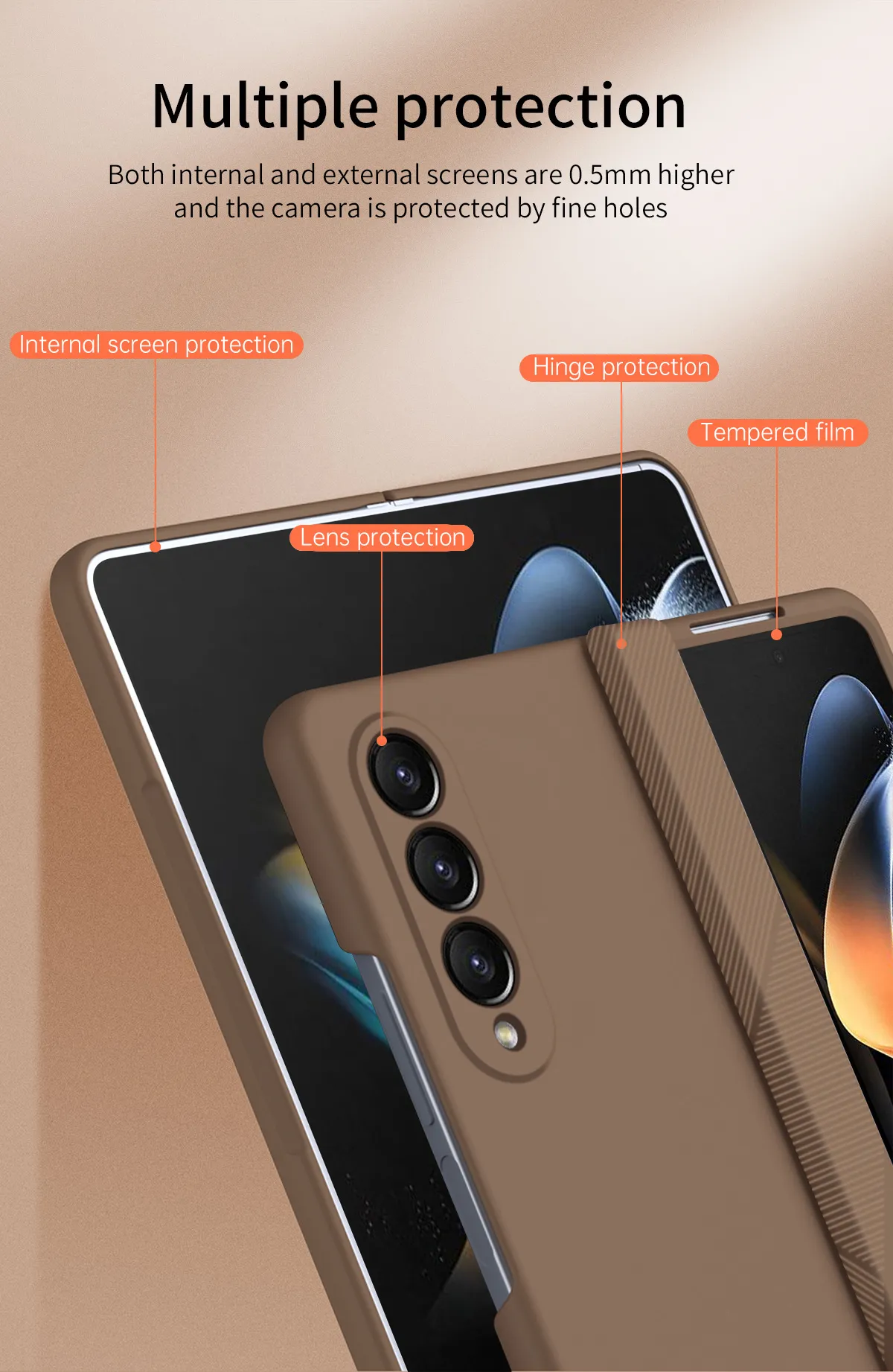 FOLD3 Foldable Screen Pen Slot Protective Case for Samsung Zfold4 Phones, with Simple Hinge and Full Coverage for Drop Protection