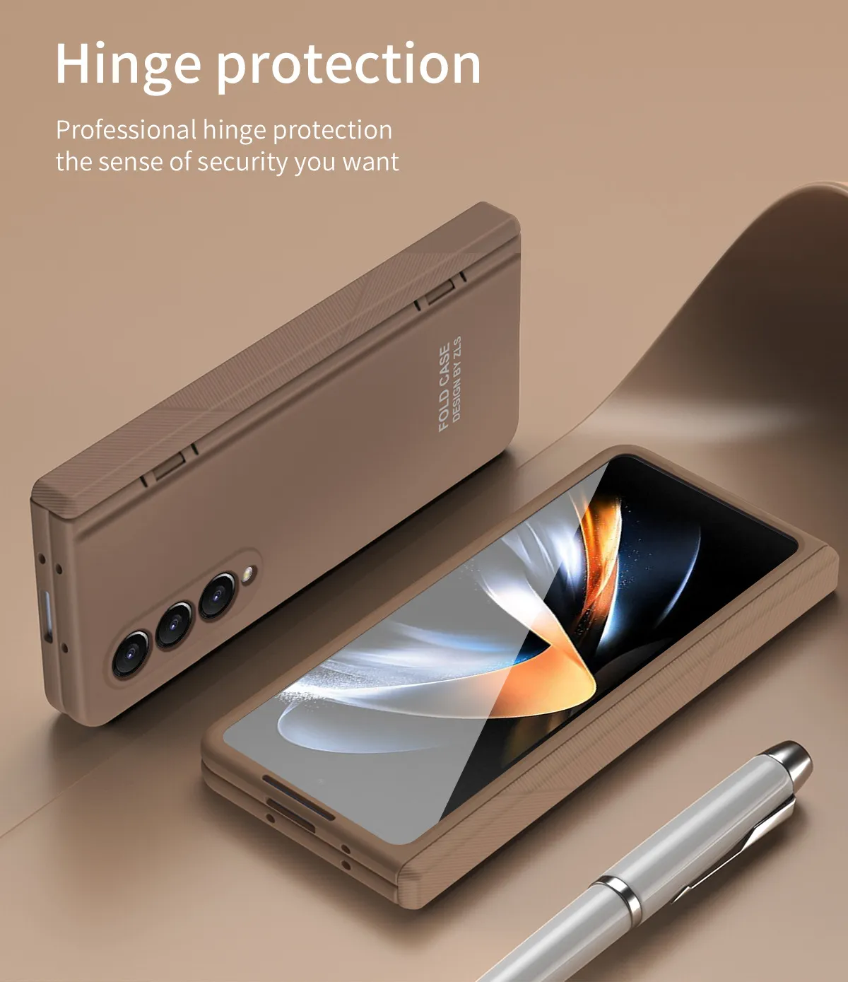 FOLD3 Foldable Screen Pen Slot Protective Case for Samsung Zfold4 Phones, with Simple Hinge and Full Coverage for Drop Protection