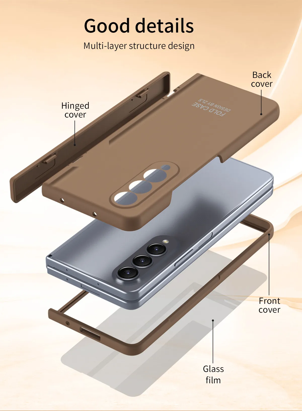 FOLD3 Foldable Screen Pen Slot Protective Case for Samsung Zfold4 Phones, with Simple Hinge and Full Coverage for Drop Protection