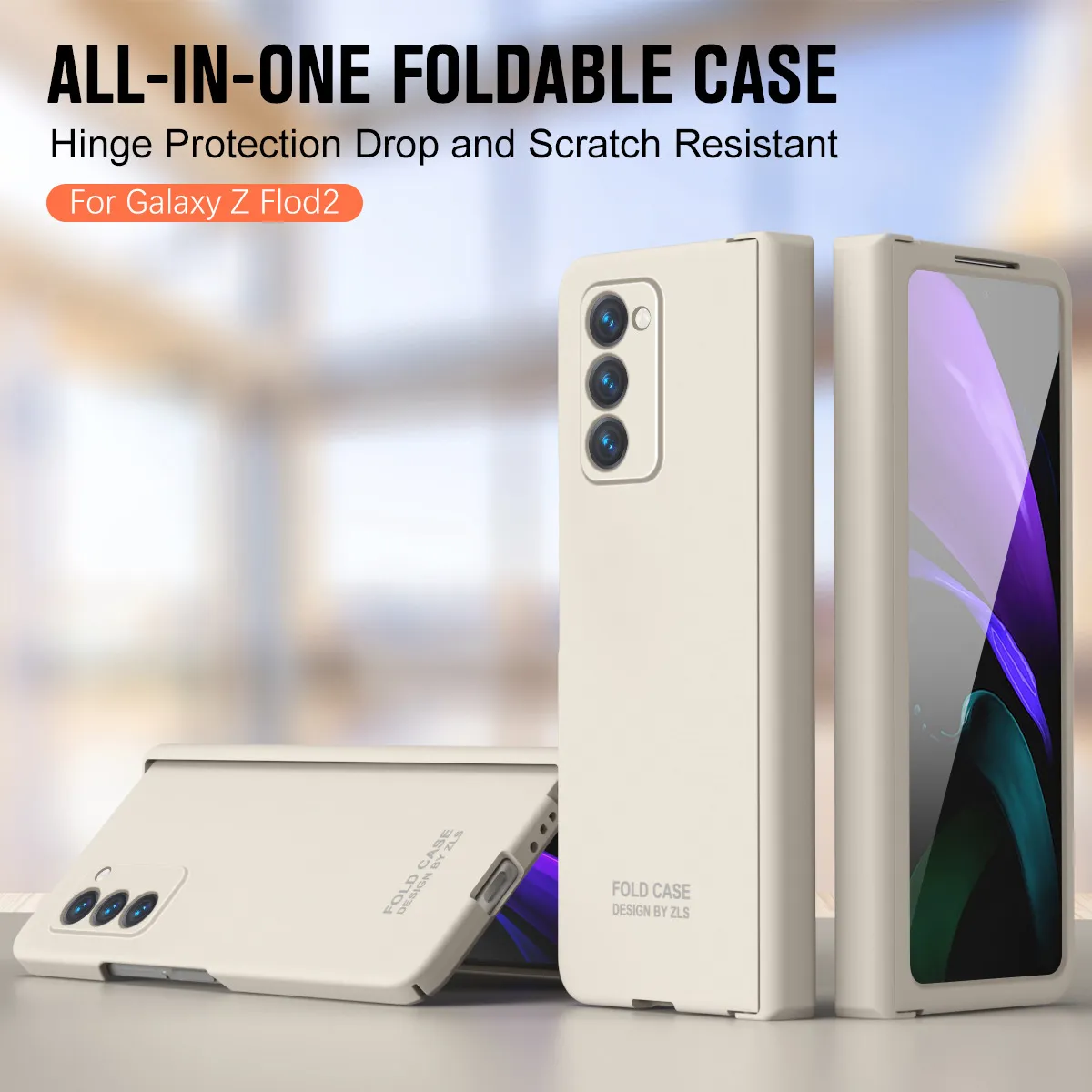Compatible with Samsung ZFold 2 phone case, FOLD3 foldable screen solid color minimalist hinge full-coverage drop-proof protective case