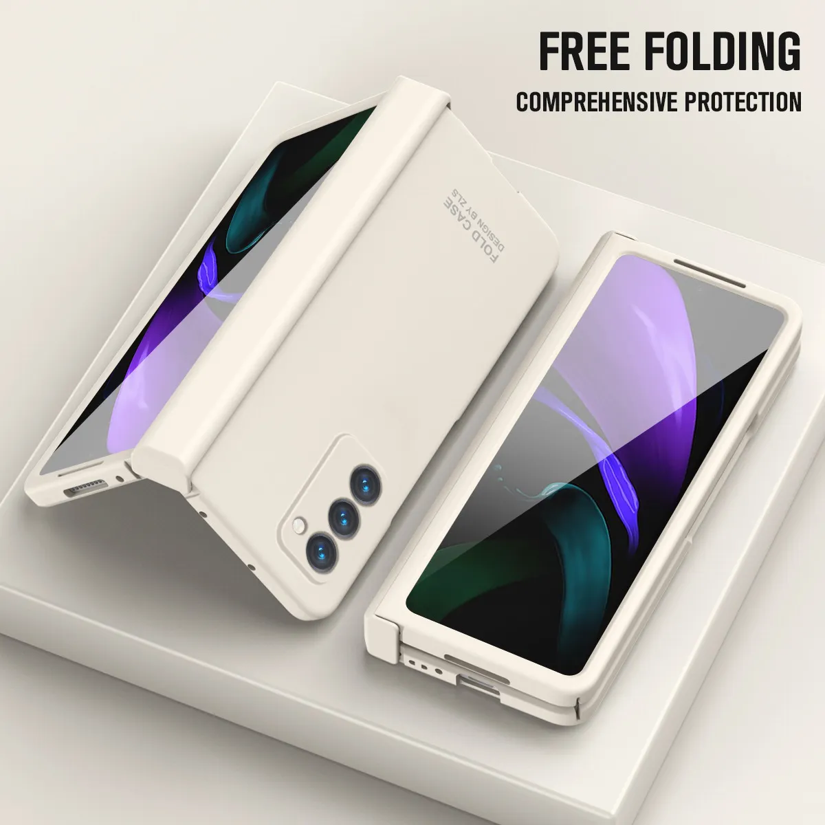 Compatible with Samsung ZFold 2 phone case, FOLD3 foldable screen solid color minimalist hinge full-coverage drop-proof protective case