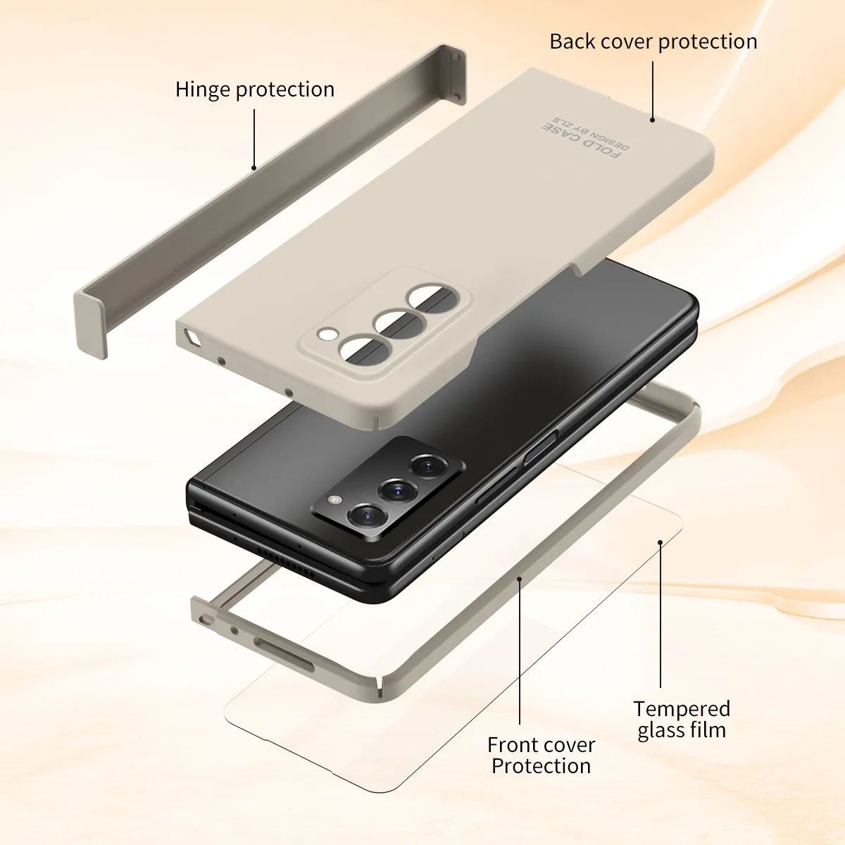 Compatible with Samsung ZFold 2 phone case, FOLD3 foldable screen solid color minimalist hinge full-coverage drop-proof protective case