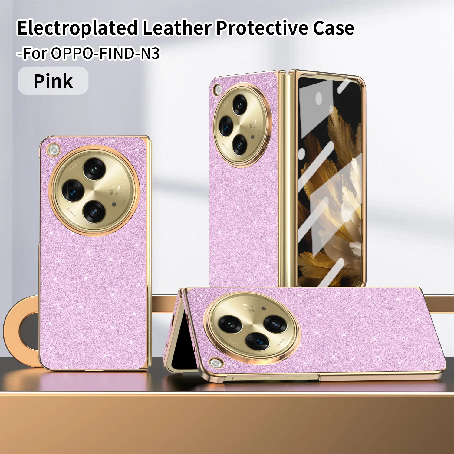 Compatible with OPPO Find N3 foldable phone case, FINDN3 case and screen protector, glittery leather, drop-proof protective case