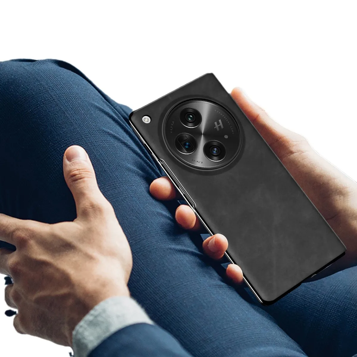Nappa textured leather business full-coverage drop-proof protective case for OnePlus Open foldable screen phones.
