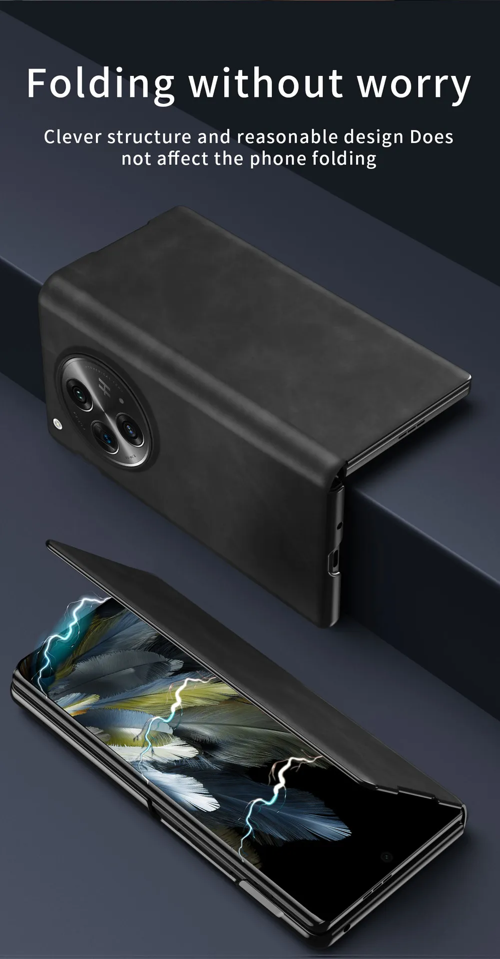 Nappa textured leather business full-coverage drop-proof protective case for OnePlus Open foldable screen phones.