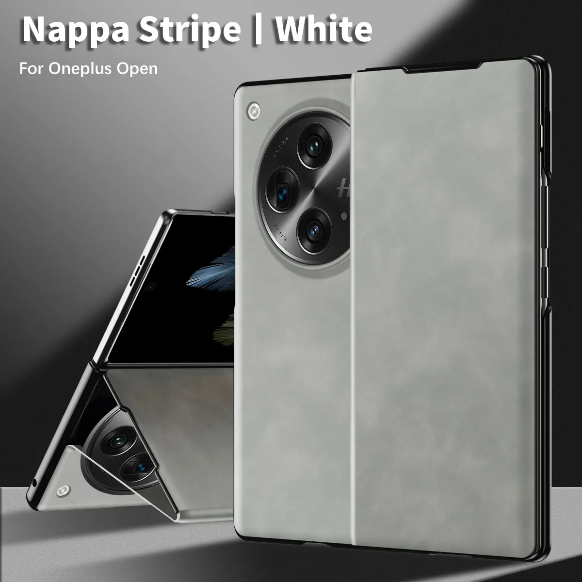 Nappa textured leather business full-coverage drop-proof protective case for OnePlus Open foldable screen phones.