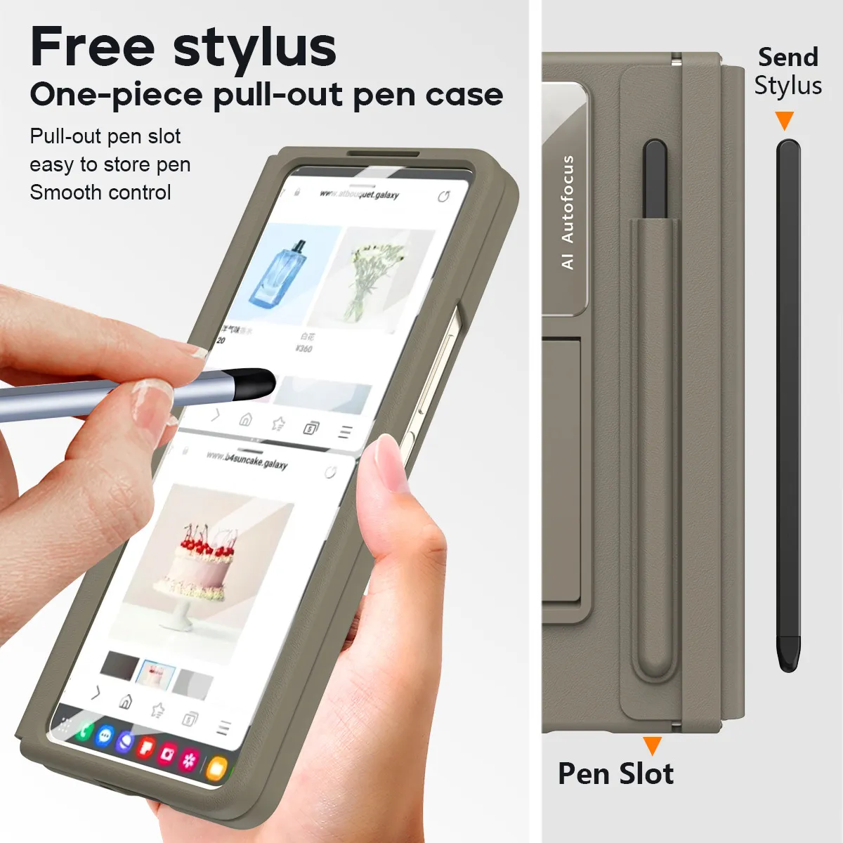 Samsung Fold5 phone case, FOLD4, foldable screen, leather hinge, pen slot, full-coverage protective case, screen protector in one piece.